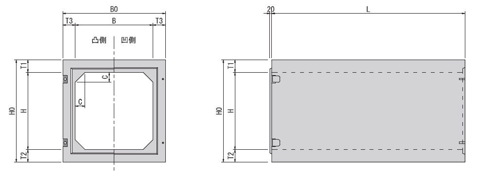 ボックスカルバート 寸法図（通常敷設型（内幅 600〜1,000mm））
