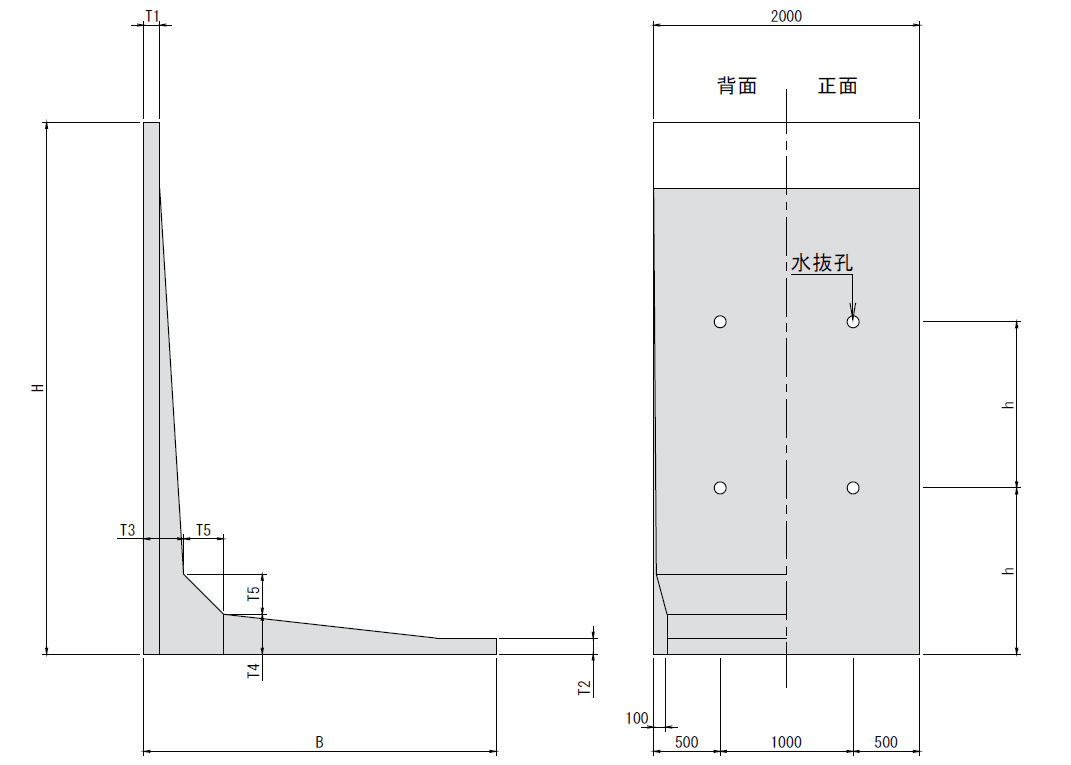 CP-WALL（道路用） 寸法図（H3,100〜5,000mm）